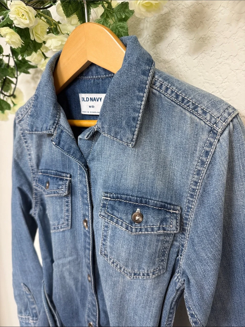 Old Navy • Shirt Dress in Stonewashed Denim Blue Button Up Style with Belt